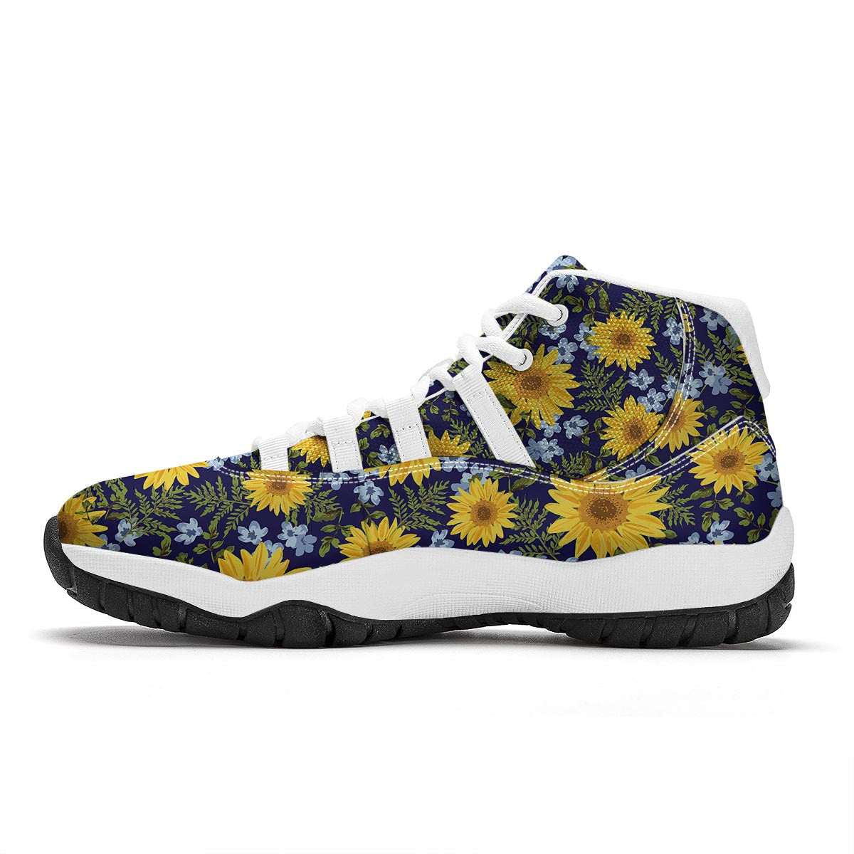 Pattern Sunflower Print Pattern White Bball Shoes-grizzshop