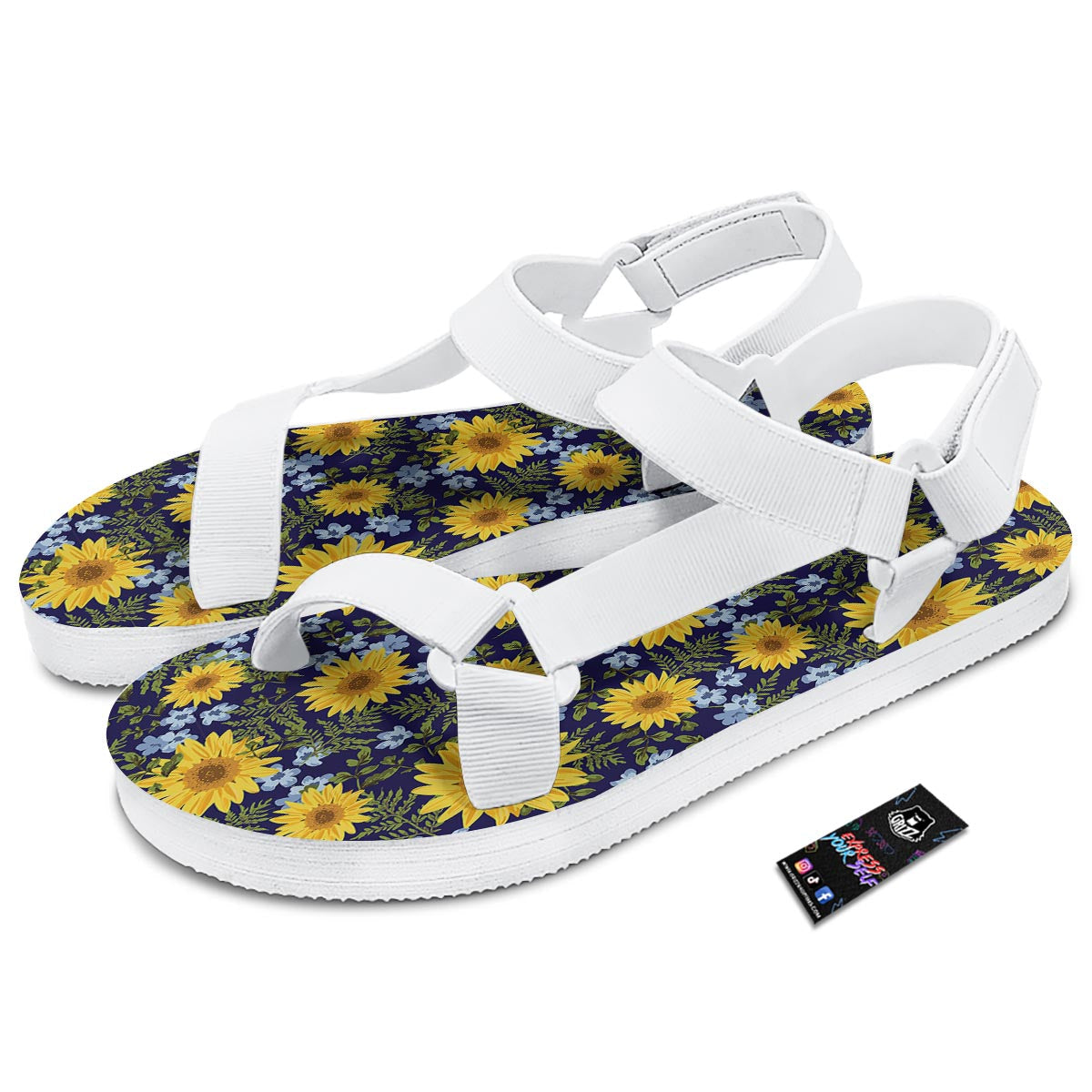 Pattern Sunflower Print Pattern White Open Toe Sandals-grizzshop