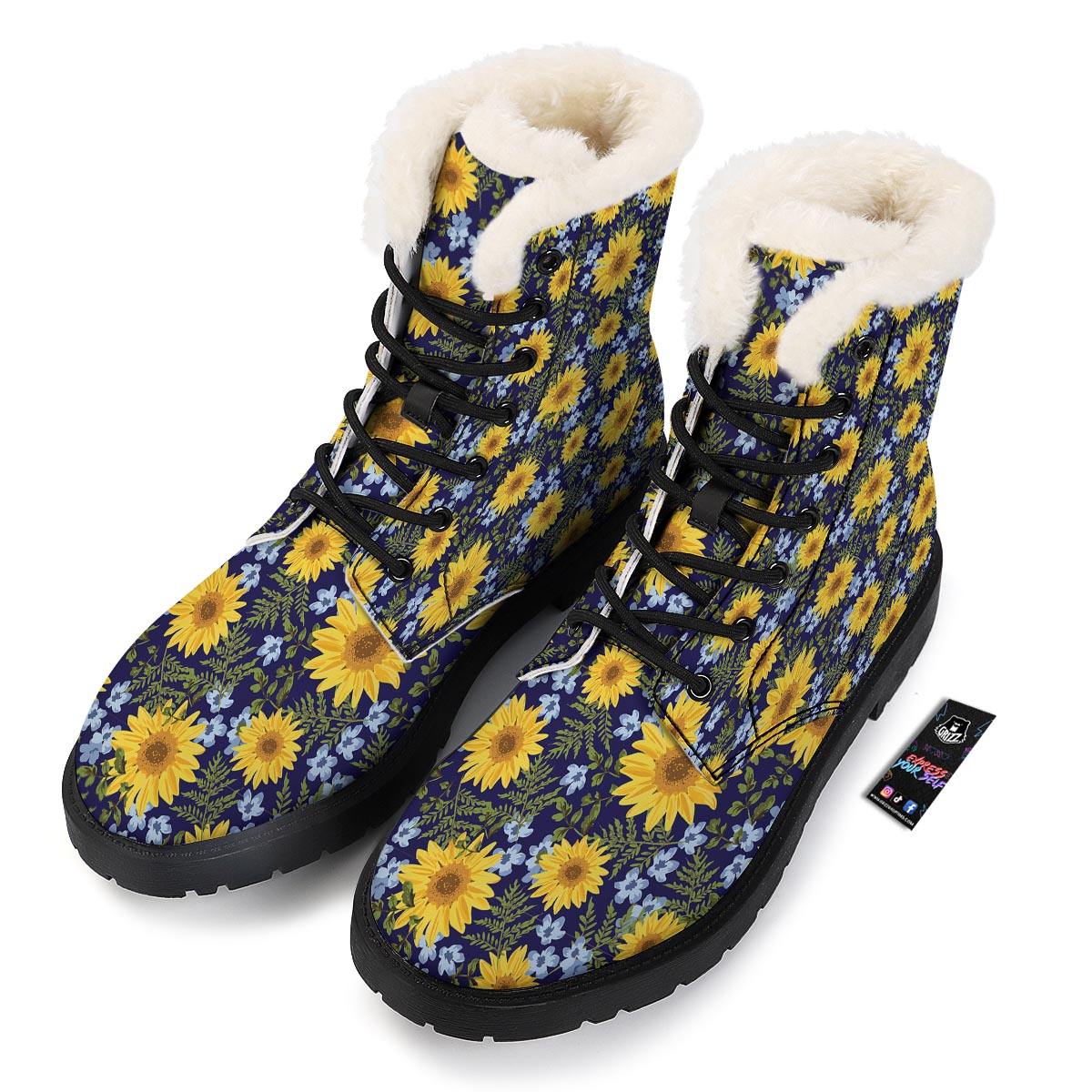 Pattern Sunflower Print Pattern Winter Boots-grizzshop