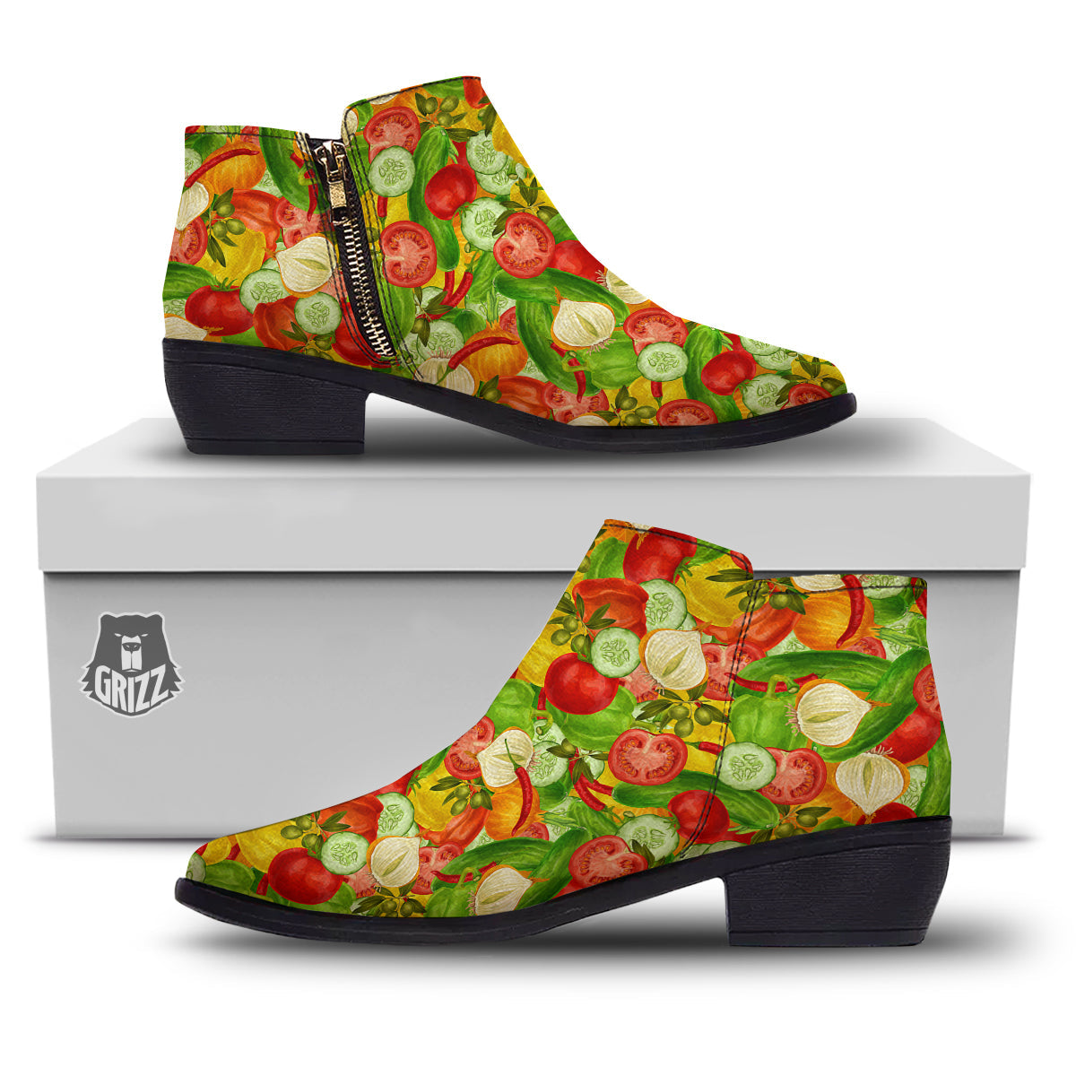 Pattern Vegan Print Pattern Ankle Boots-grizzshop
