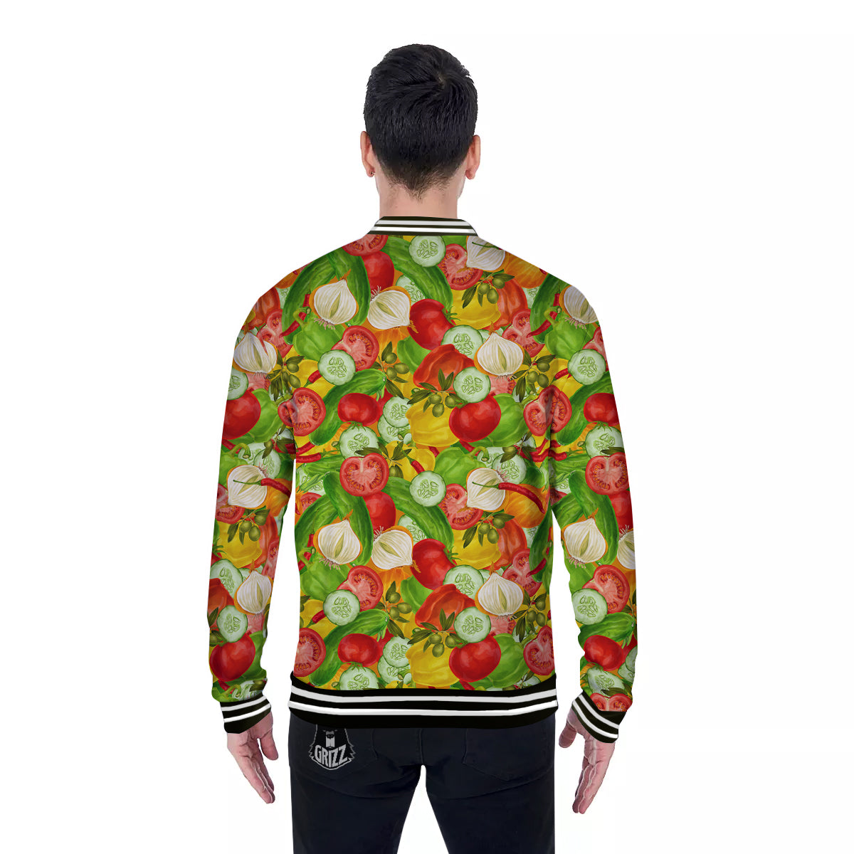 Pattern Vegan Print Pattern Baseball Jacket-grizzshop