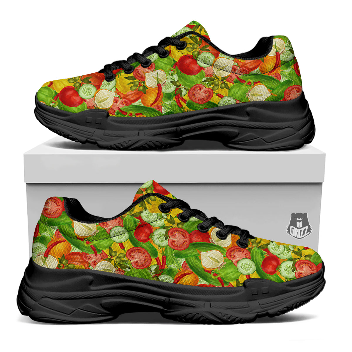 Pattern Vegan Print Pattern Black Chunky Shoes-grizzshop