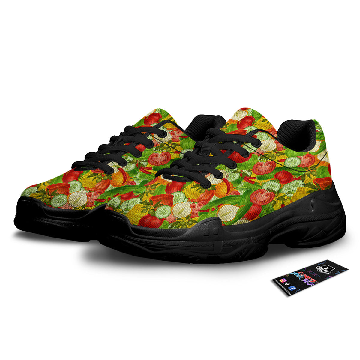Pattern Vegan Print Pattern Black Chunky Shoes-grizzshop