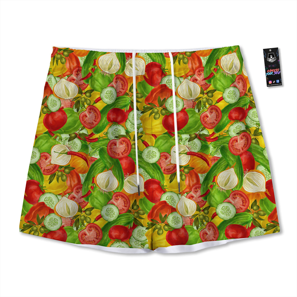 Pattern Vegan Print Pattern Mesh Shorts-grizzshop