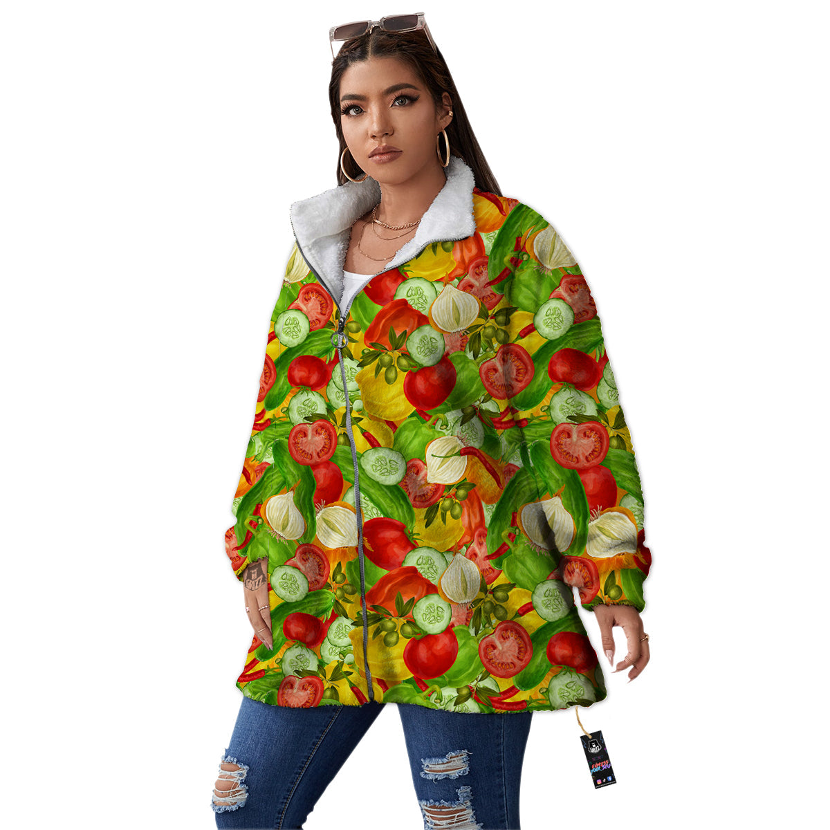 Pattern Vegan Print Pattern Women's Sherpa Jacket-grizzshop