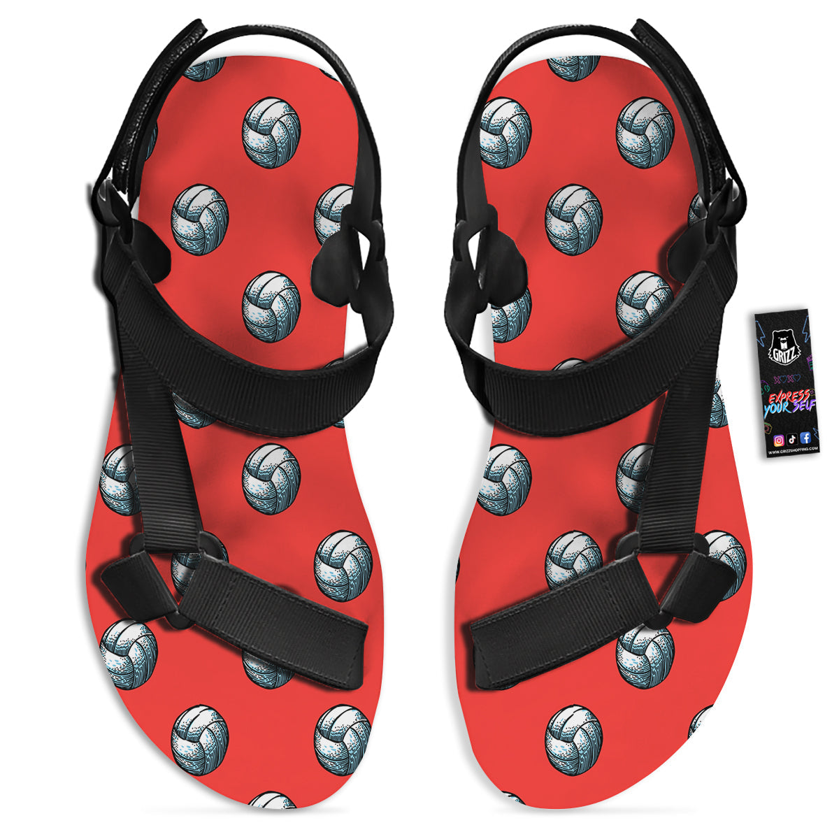 Pattern Volleyball Print Pattern Black Open Toe Sandals-grizzshop