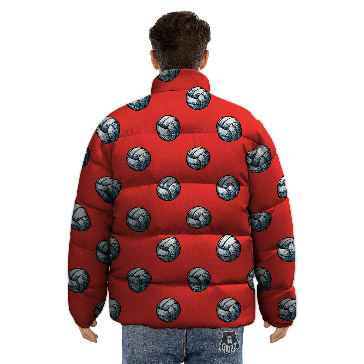 Pattern Volleyball Print Pattern Puffer Jacket-grizzshop
