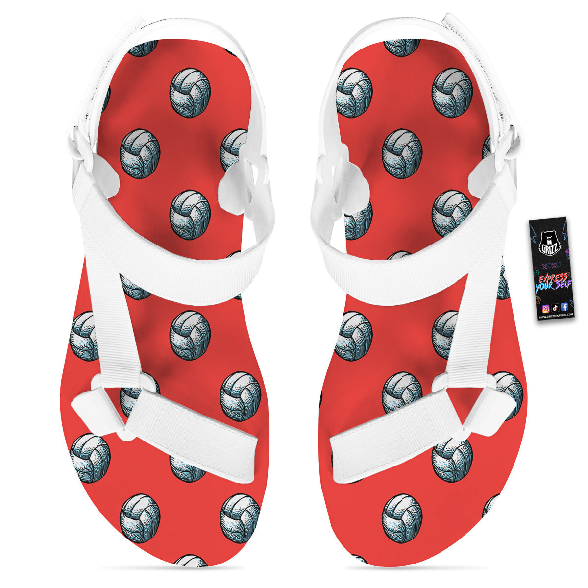 Pattern Volleyball Print Pattern White Open Toe Sandals-grizzshop
