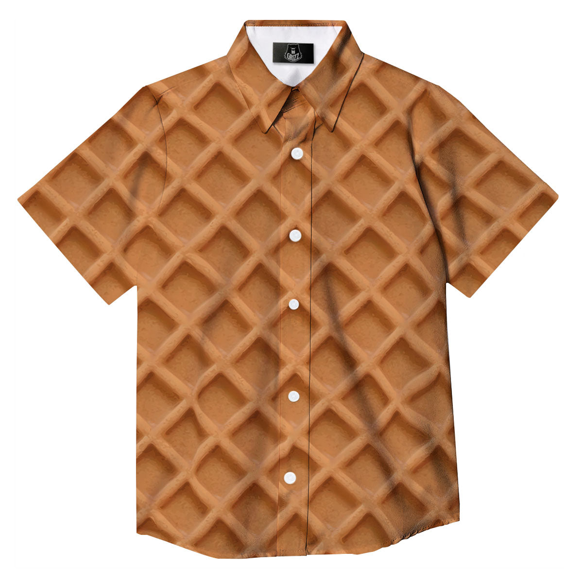 Pattern Waffle Print Button Up Shirt-grizzshop