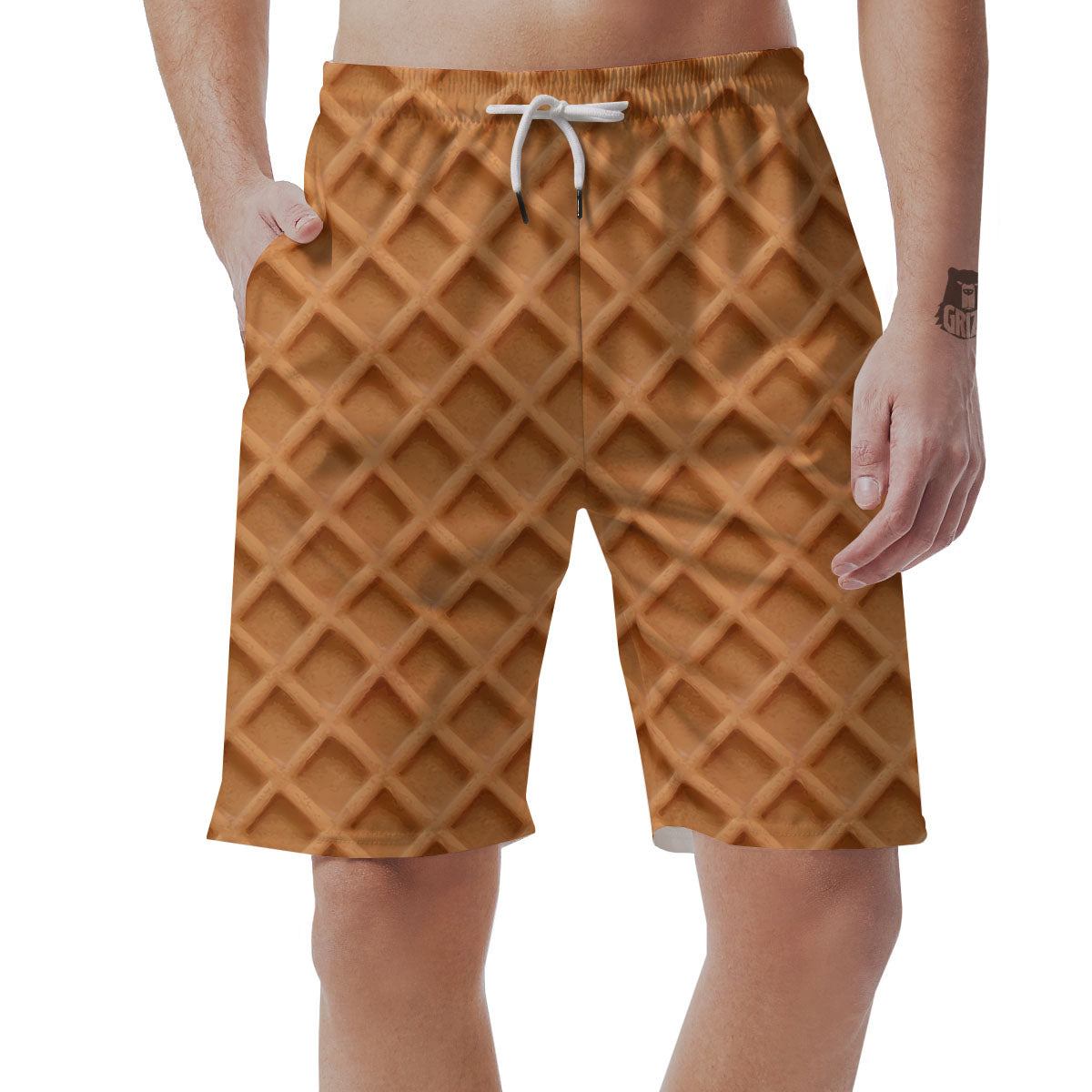 Pattern Waffle Print Men's Shorts-grizzshop
