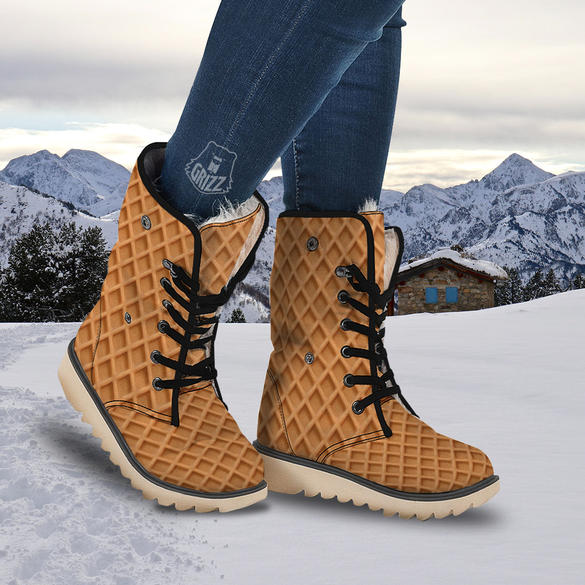 Pattern Waffle Print Snow Boots-grizzshop