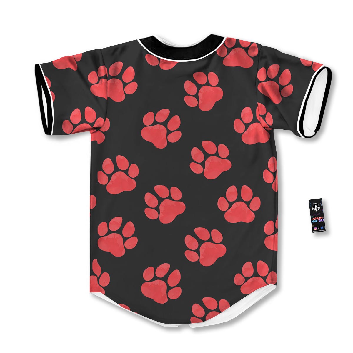Paw Black And Red Print Pattern Baseball Jersey-grizzshop