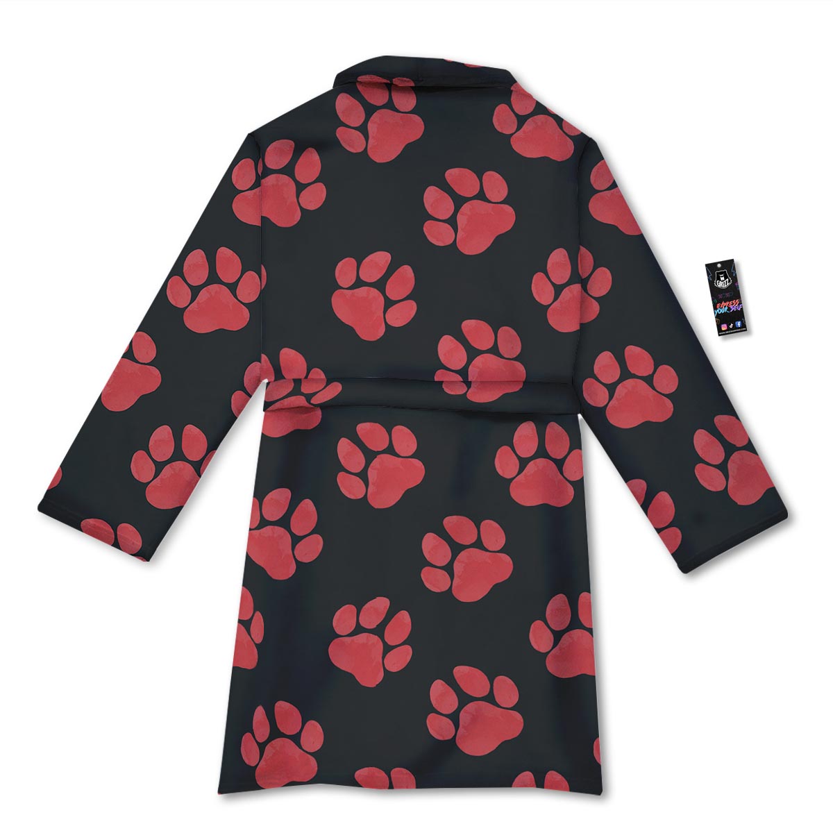 Paw Black And Red Print Pattern Bathrobe-grizzshop