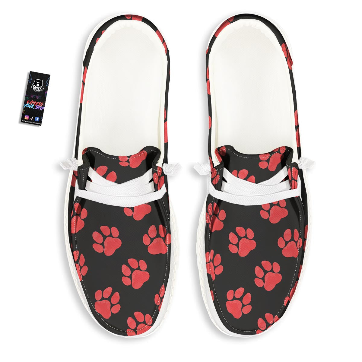 Paw Black And Red Print Pattern Black Loafers-grizzshop