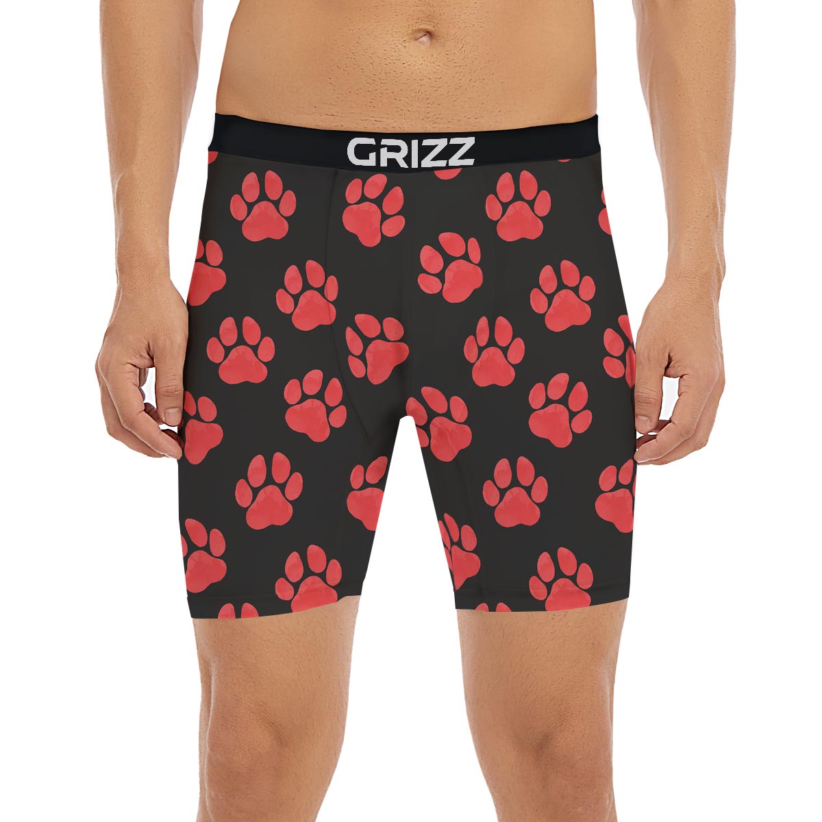 Paw Black And Red Print Pattern Boxer Briefs-grizzshop