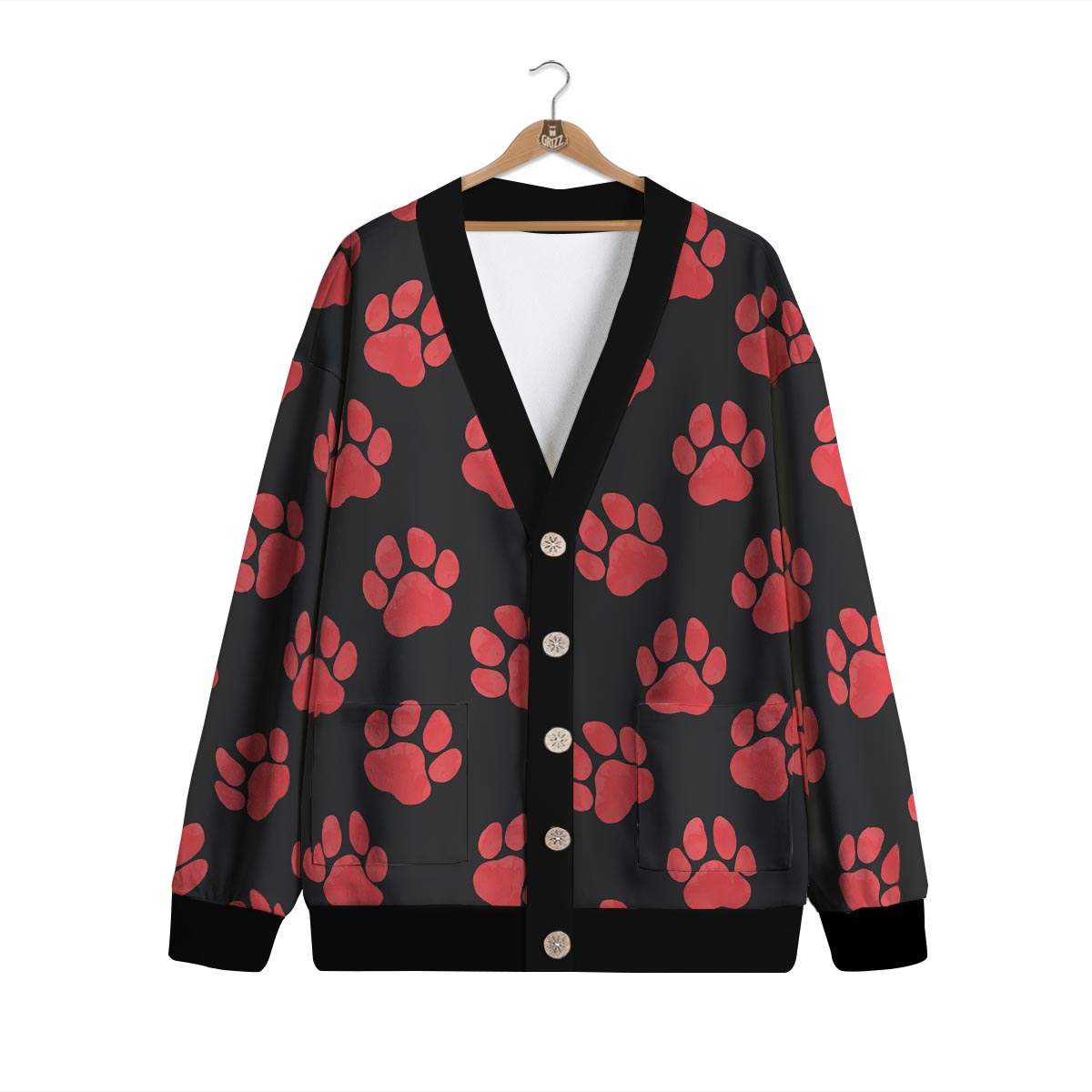 Paw Black And Red Print Pattern Cardigan-grizzshop