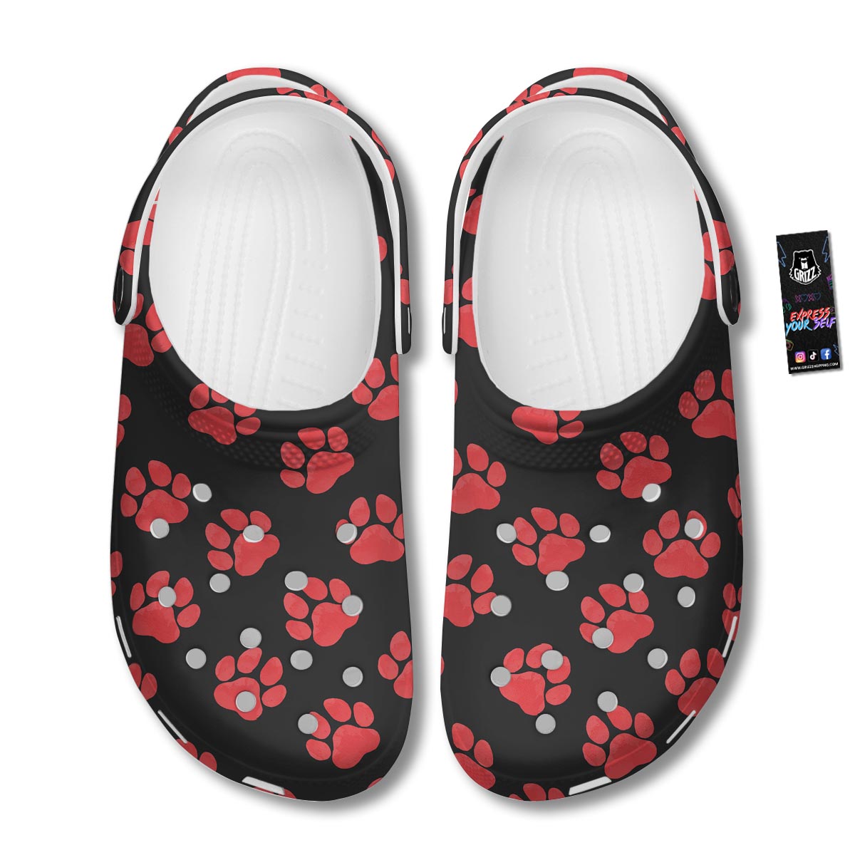 Paw Black And Red Print Pattern Clog-grizzshop