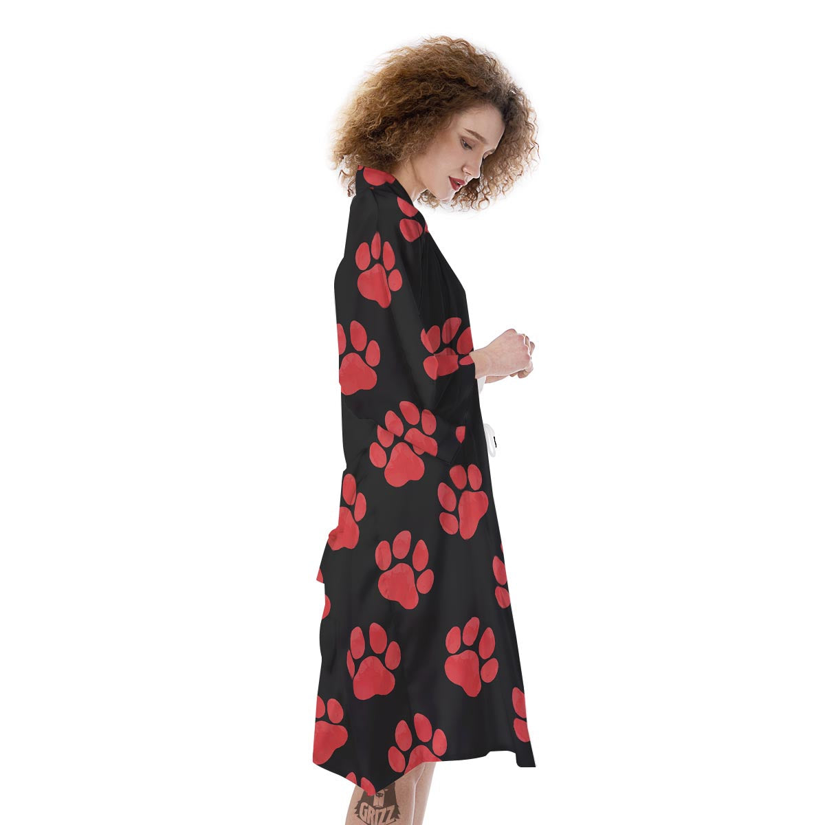 Paw Black And Red Print Pattern Kimono-grizzshop