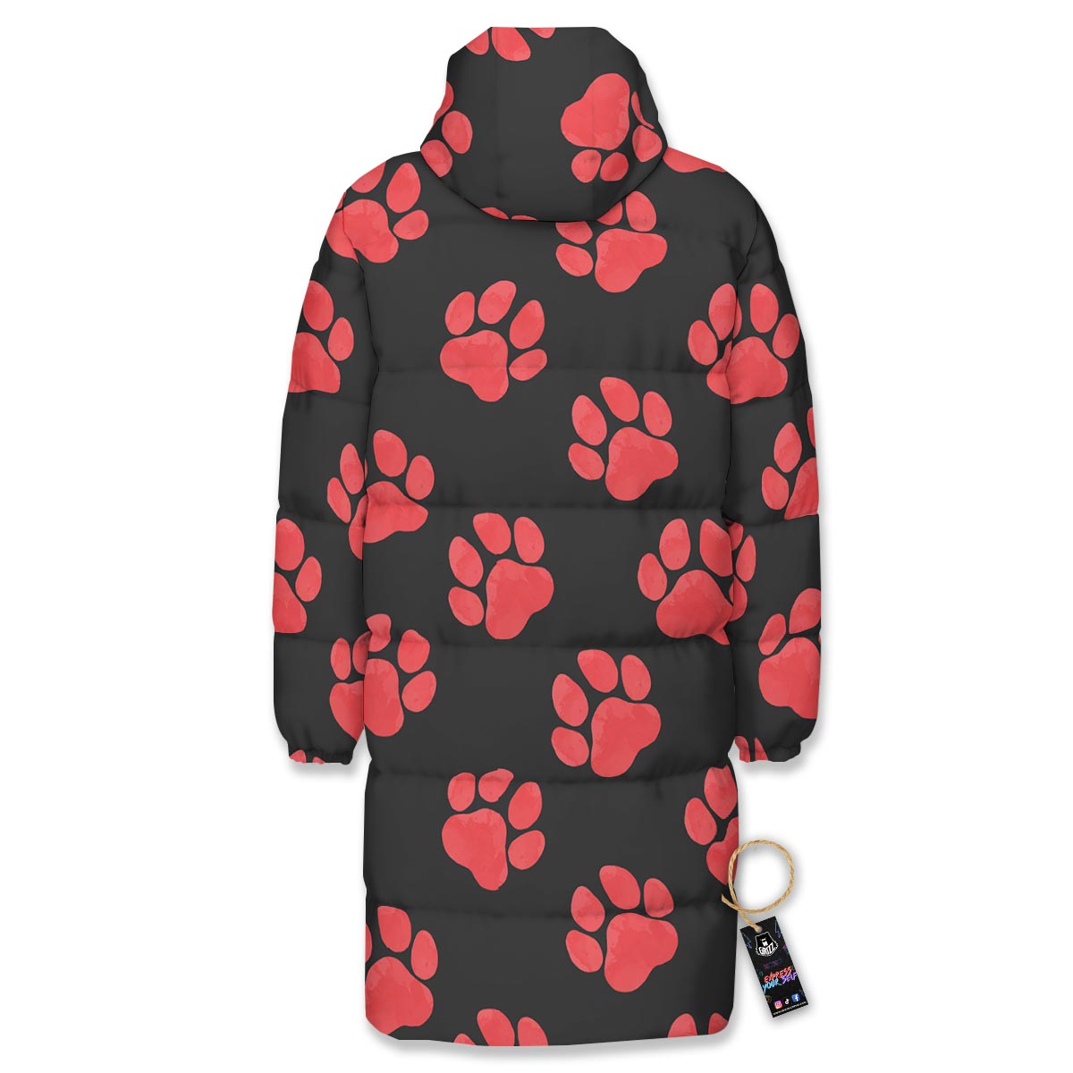 Paw Black And Red Print Pattern Long Down Jacket-grizzshop
