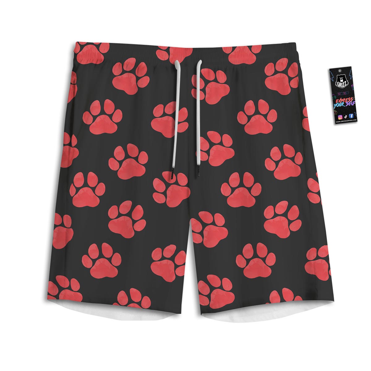 Paw Black And Red Print Pattern Men's Athletic Shorts