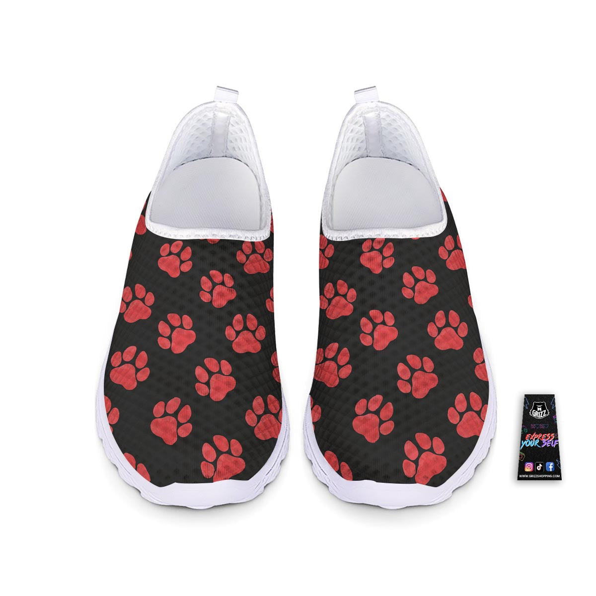 Paw Black And Red Print Pattern Nurse Shoes-grizzshop
