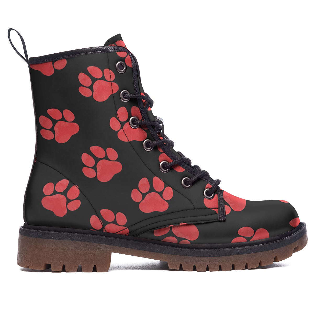 Paw Black And Red Print Pattern Work Boots-grizzshop