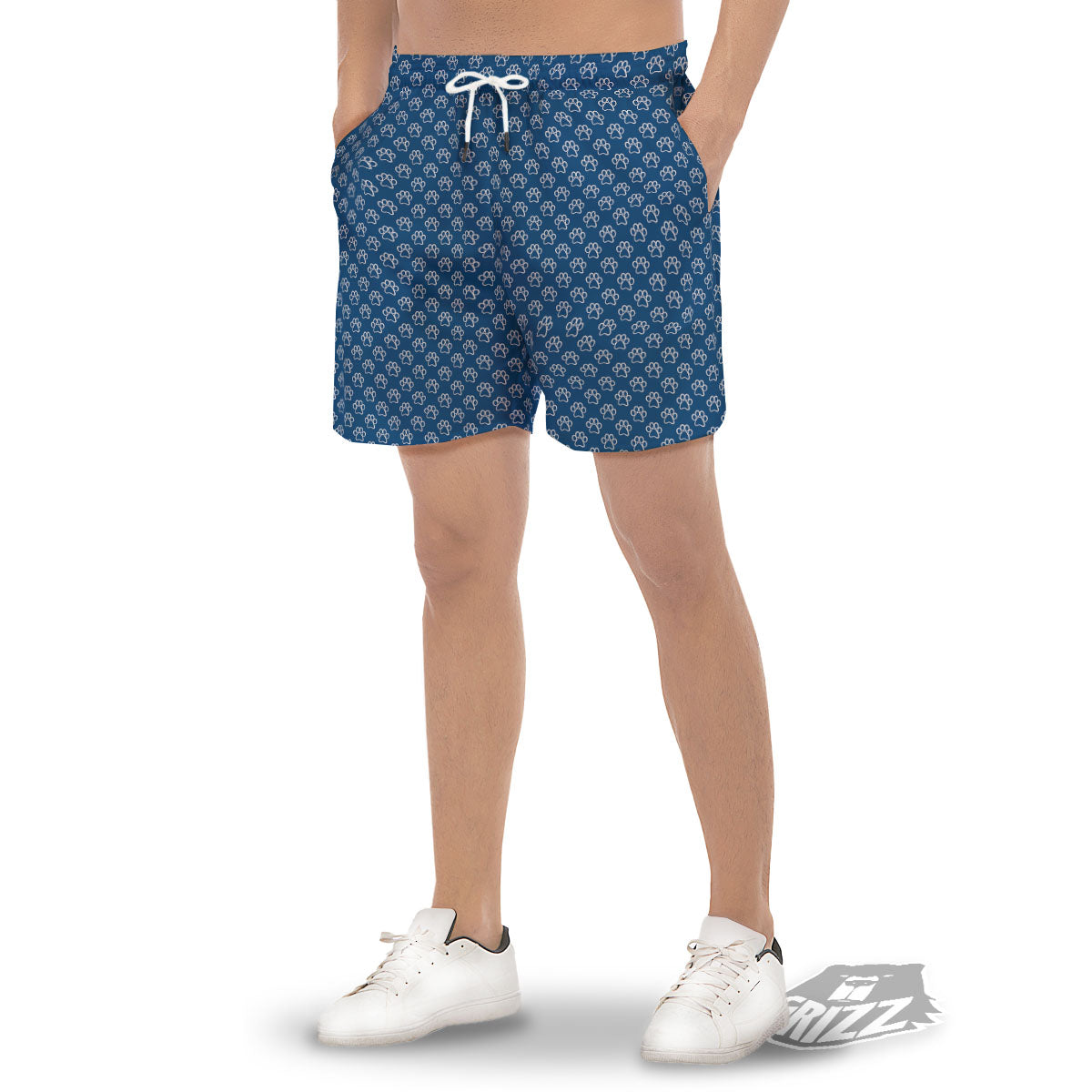 Paw Blue Animal Print Pattern Men's Gym Shorts-grizzshop