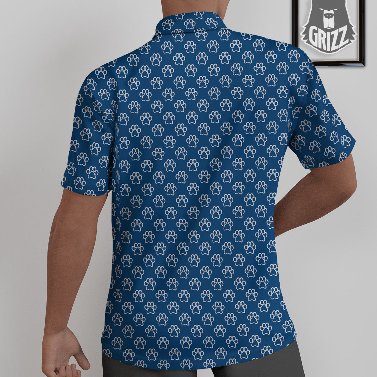 Paw Blue Animal Print Pattern Untucked Shirts-grizzshop