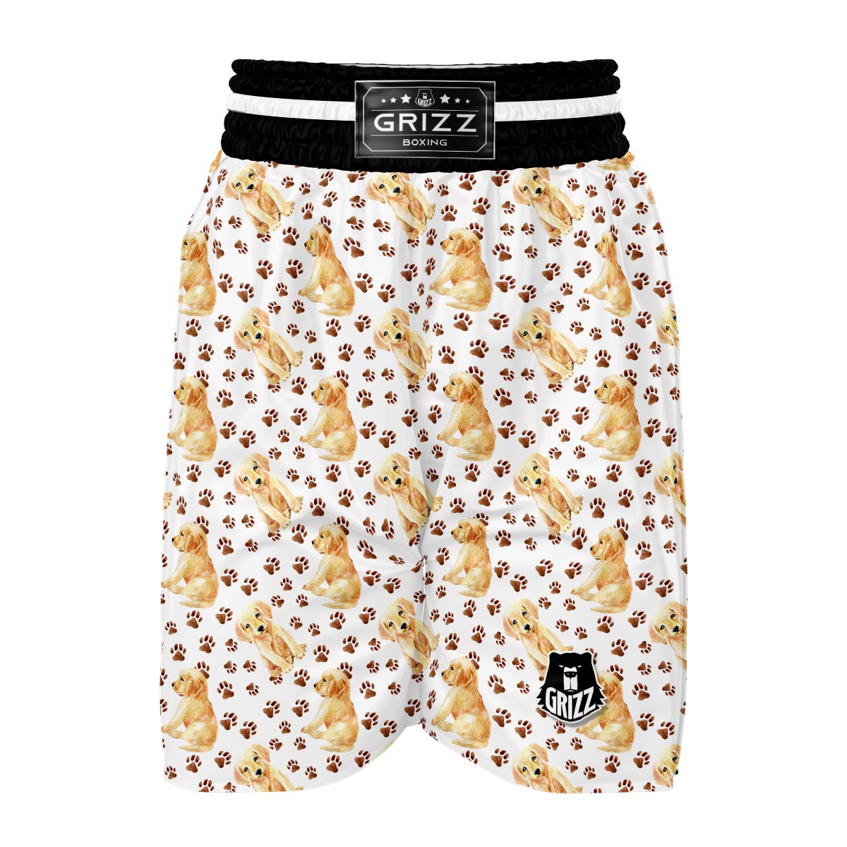 Paw Golden Retriever Pattern Print Boxing Shorts-grizzshop