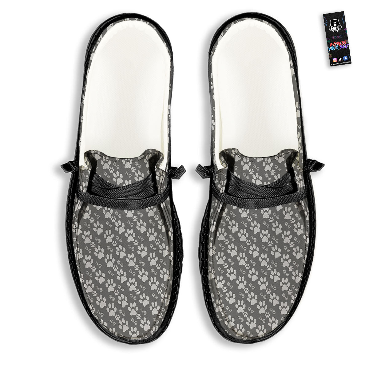 Paw Grey Animal Print Pattern Black Loafers-grizzshop