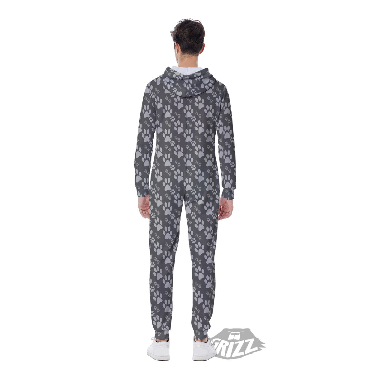 Paw Grey Animal Print Pattern Men's Jumpsuit-grizzshop