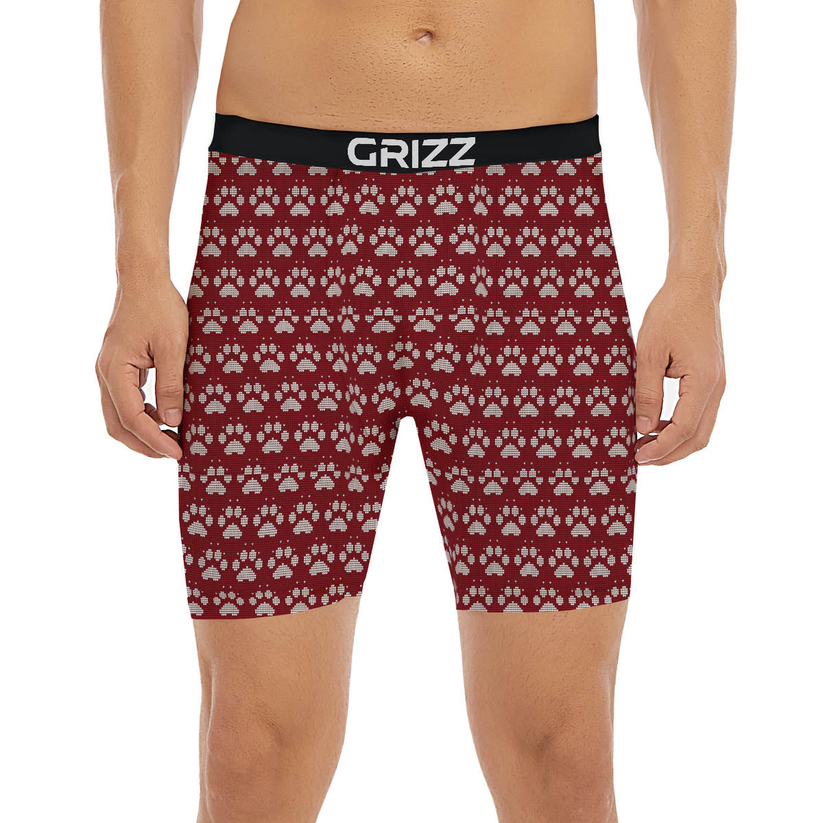Paw Knitted Christmas Print Pattern Boxer Briefs-grizzshop
