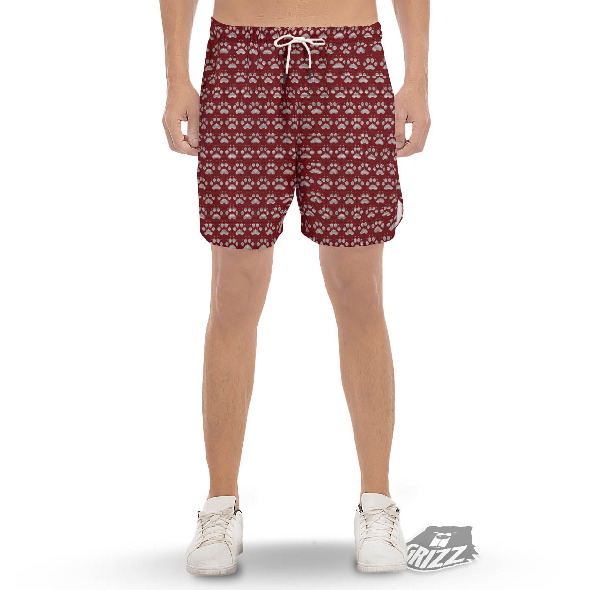 Paw Knitted Christmas Print Pattern Men's Gym Shorts-grizzshop