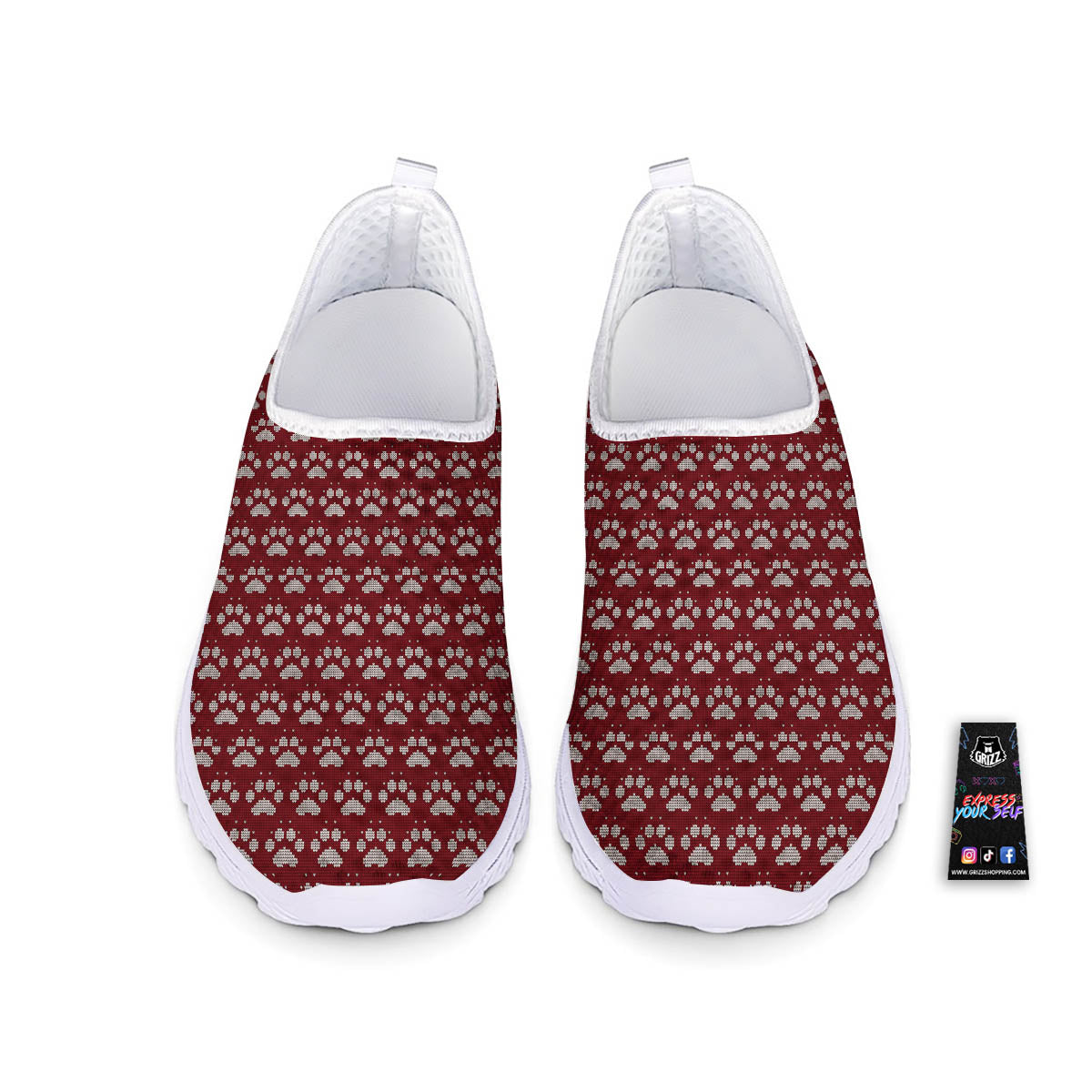 Paw Knitted Christmas Print Pattern Nurse Shoes-grizzshop
