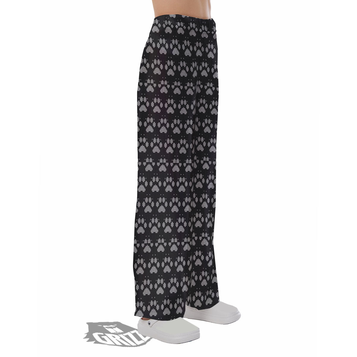 Paw Knitted White And Grey Print Pattern Pajama Pants-grizzshop