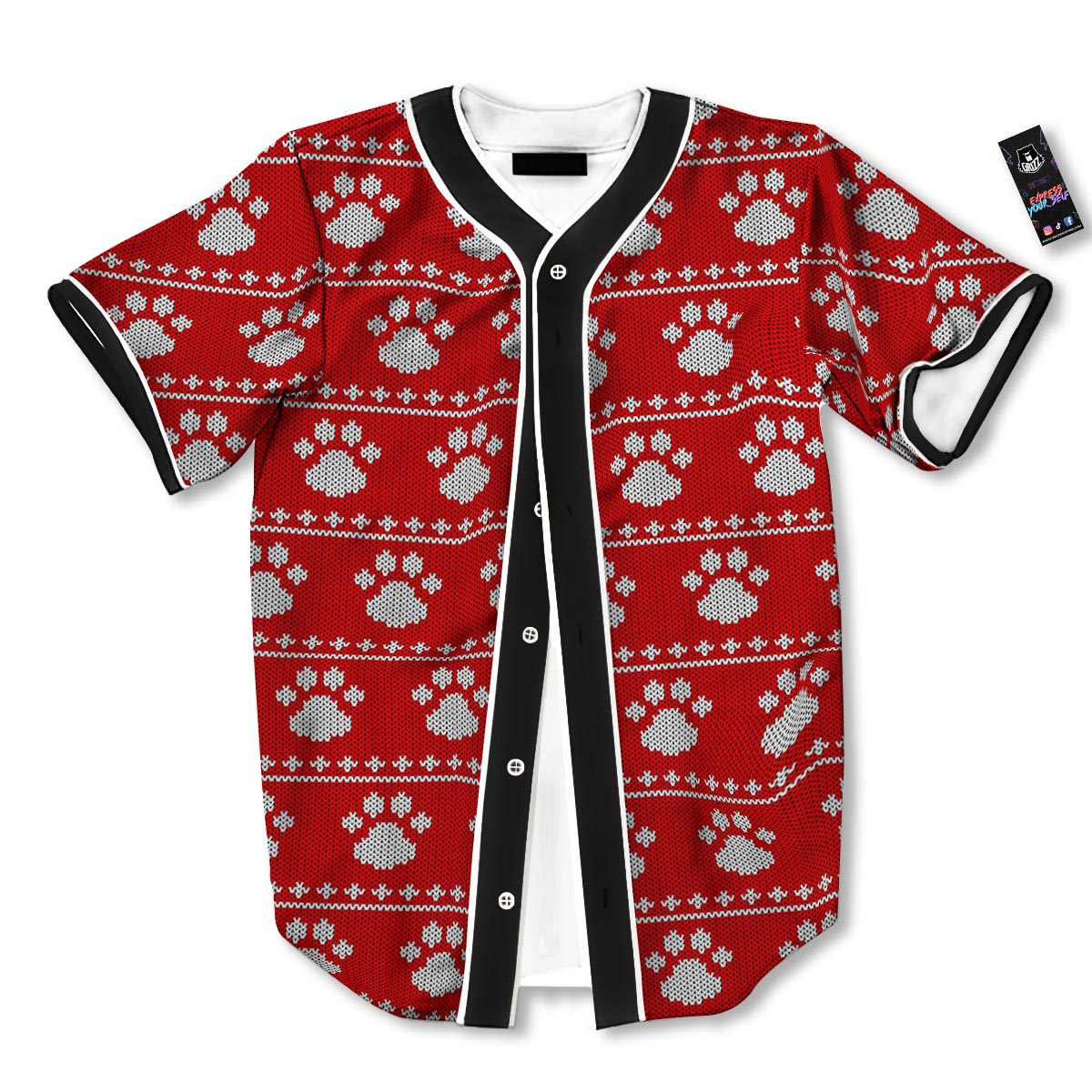 Paw Knitted White And Red Print Pattern Baseball Jersey-grizzshop