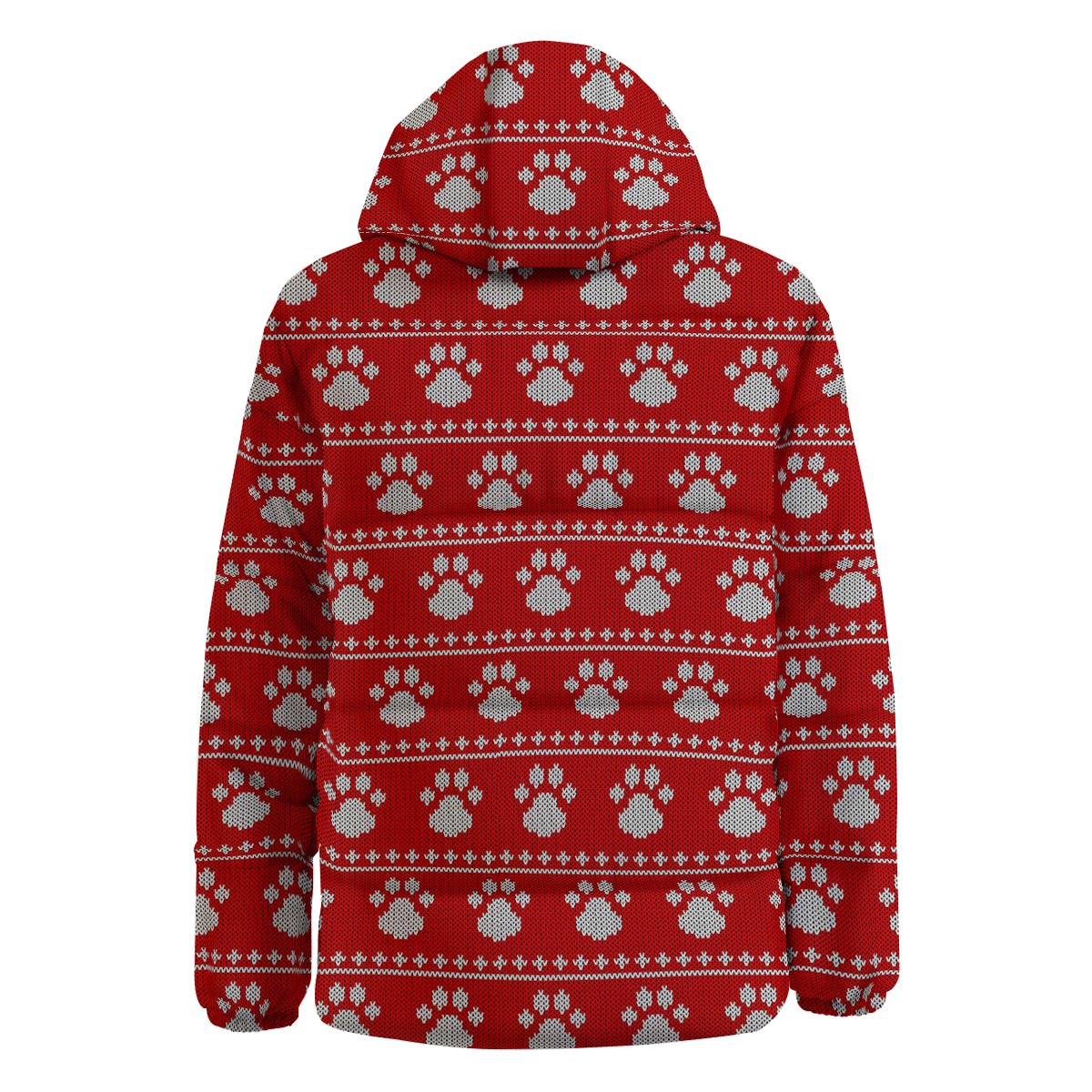Paw Knitted White And Red Print Pattern Down Jacket-grizzshop