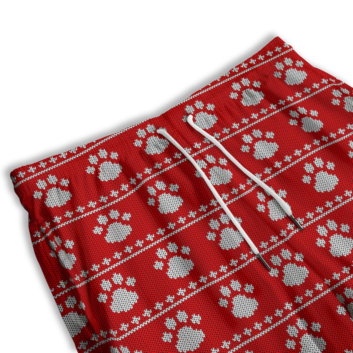 Paw Knitted White And Red Print Pattern Men's Athletic Shorts