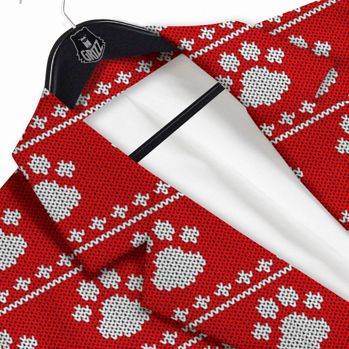 Paw Knitted White And Red Print Pattern Men's Sport Coat-grizzshop