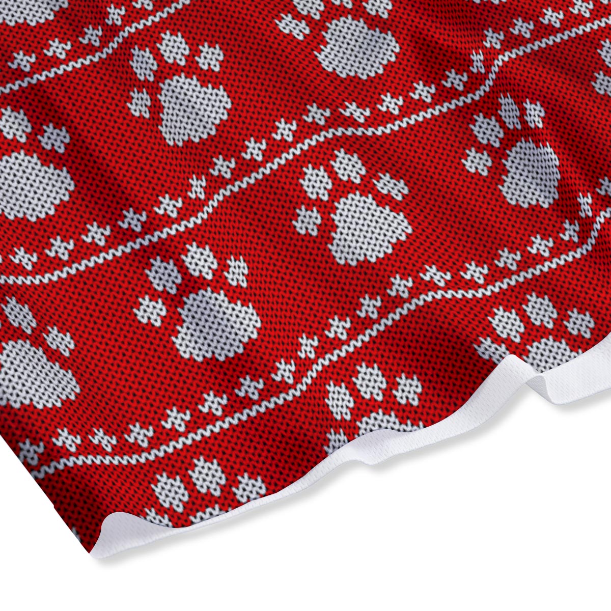Paw Knitted White And Red Print Pattern Mesh Shorts