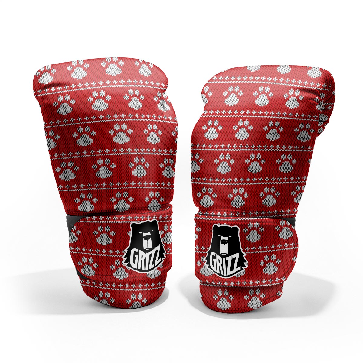 Paw Knitted White And Red Print Pattern Pro Boxing Glove
