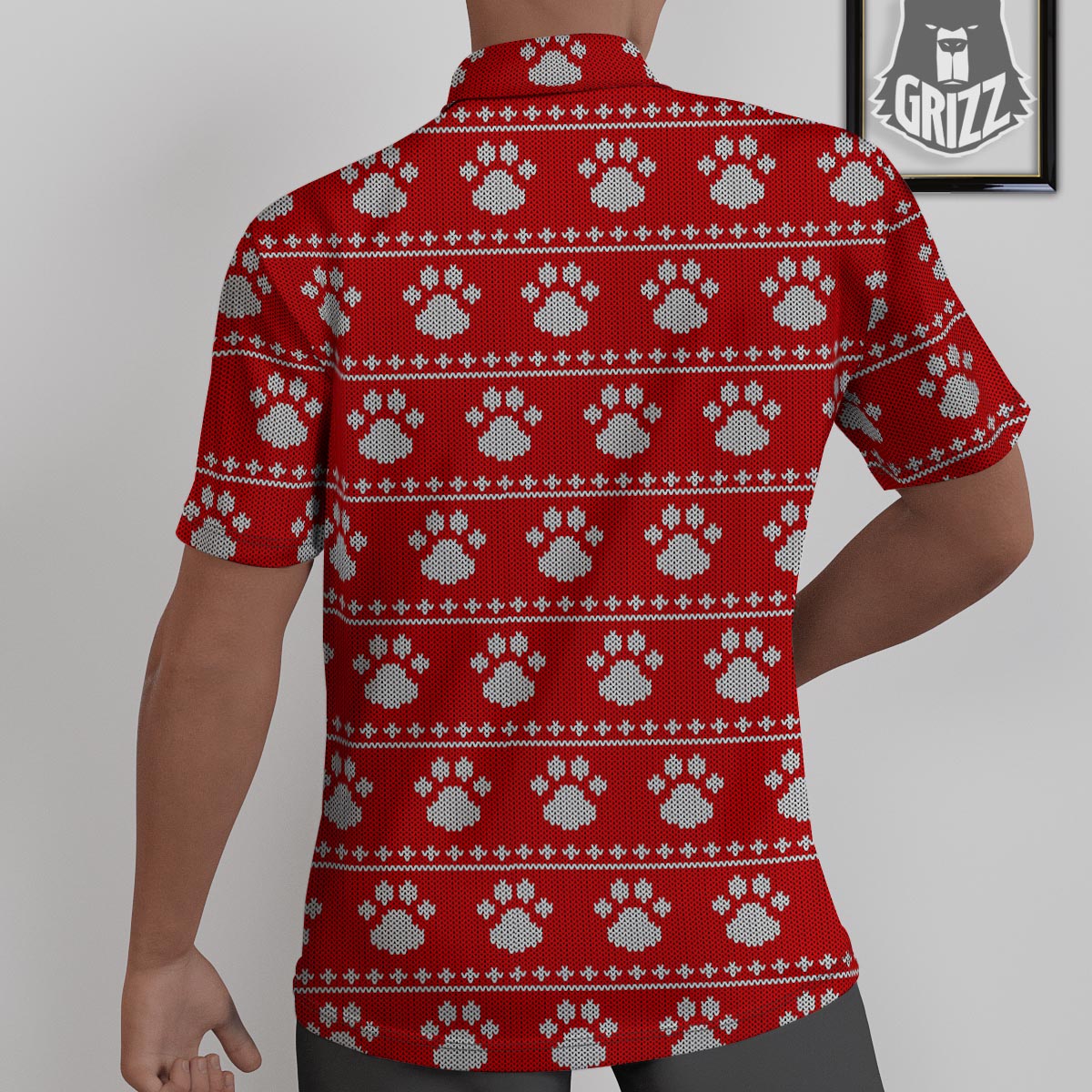 Paw Knitted White And Red Print Pattern Untucked Shirts-grizzshop