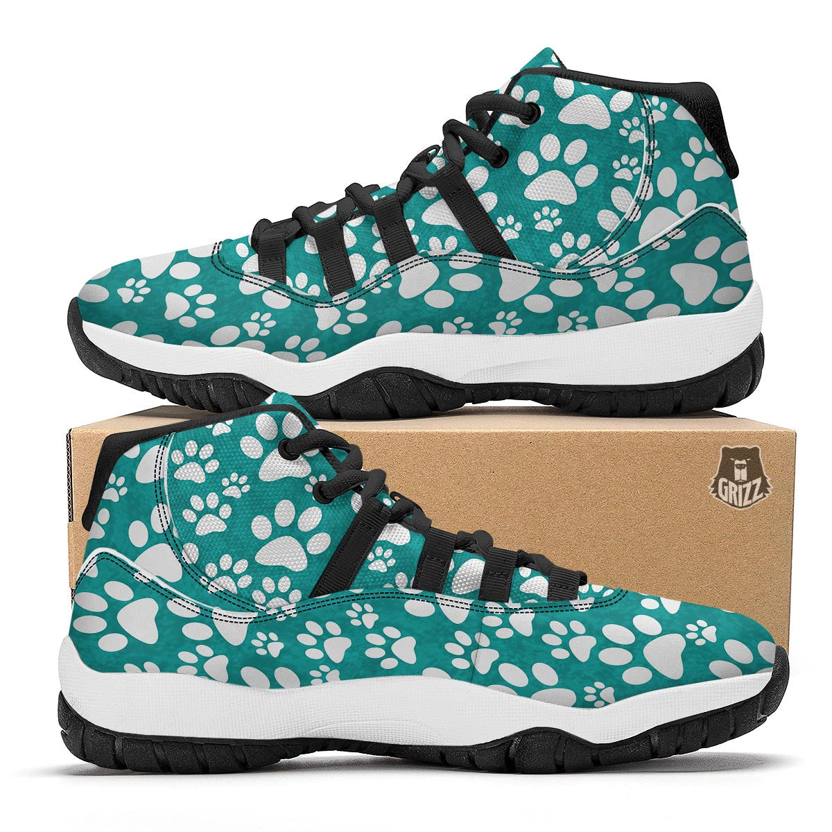 Paw Pattern Print Black Bball Shoes-grizzshop