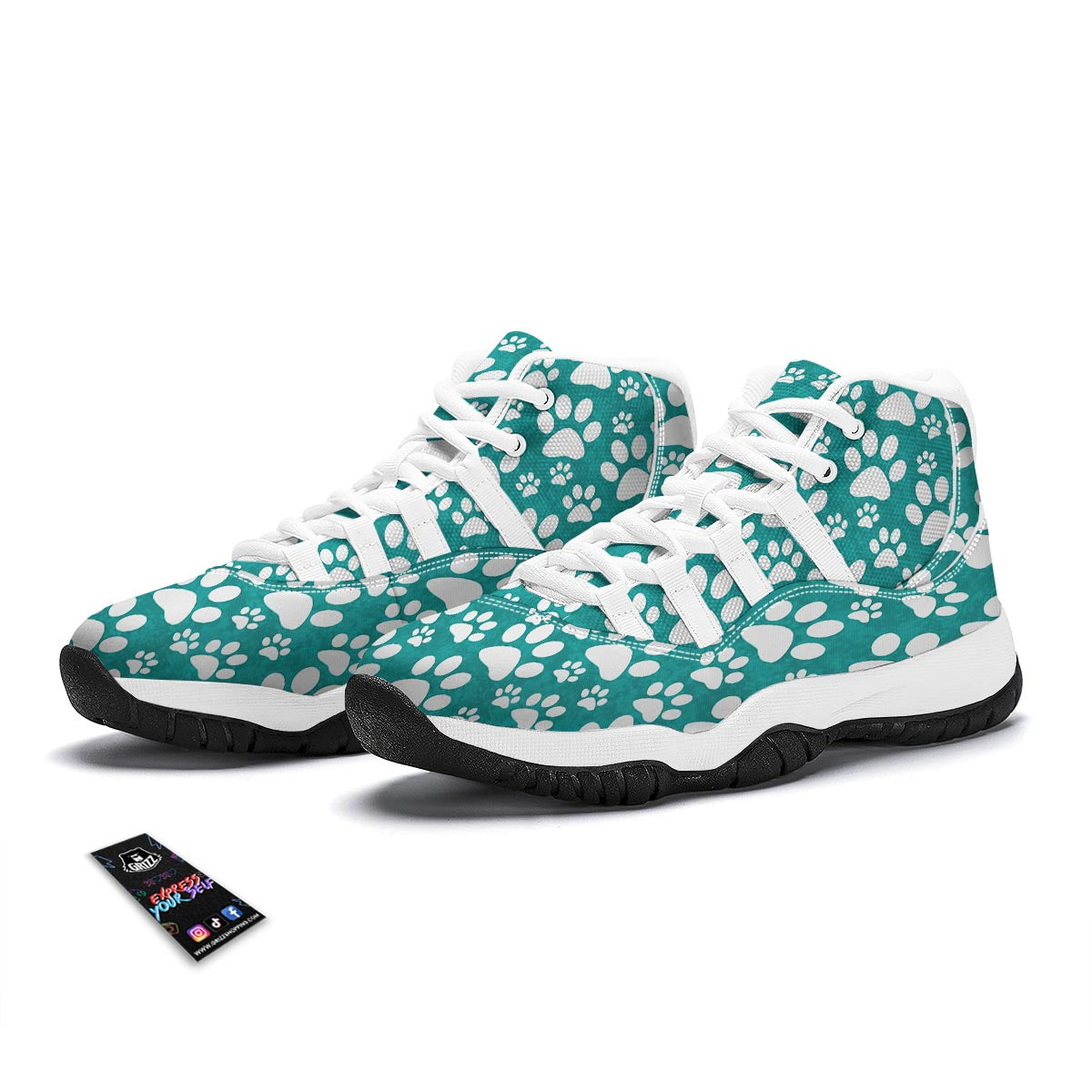 Paw Pattern Print White Bball Shoes-grizzshop