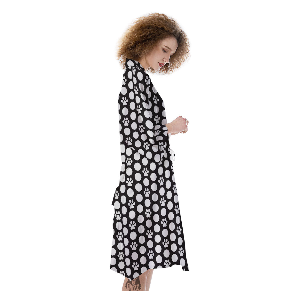 Paw Polka Dot White And Black And Print Kimono-grizzshop