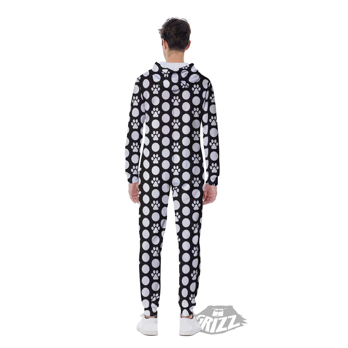 Paw Polka Dot White And Black And Print Men's Jumpsuit-grizzshop