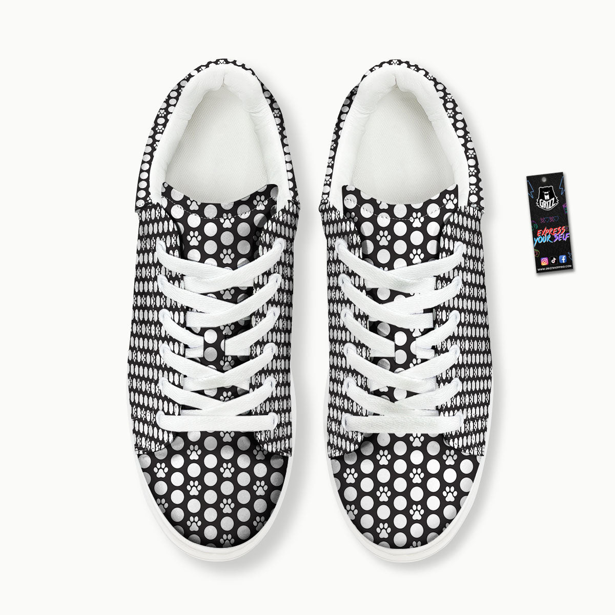 Paw Polka Dot White And Black And Print Platform Shoes-grizzshop