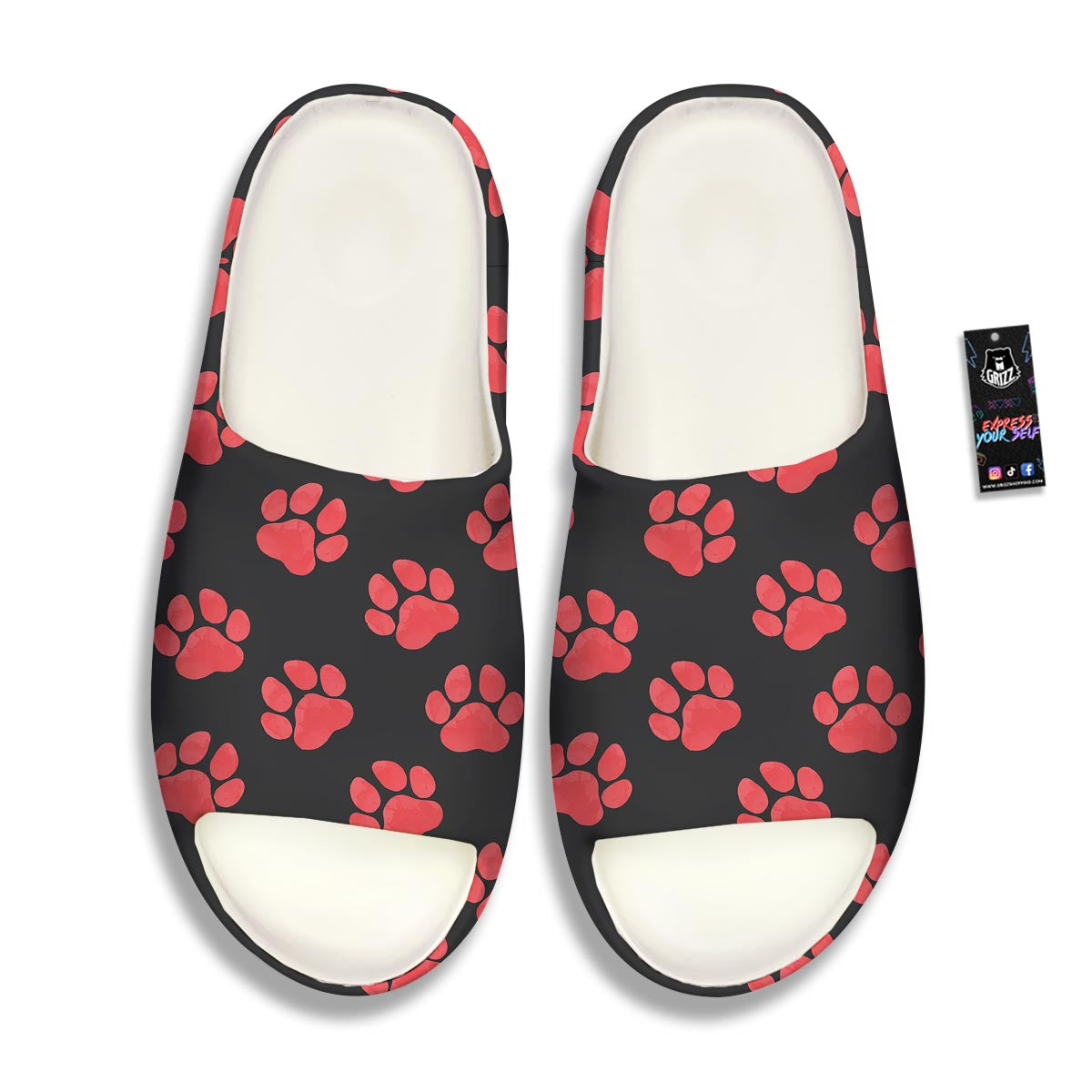 Paw Black And Red Print Pattern Sandals-grizzshop
