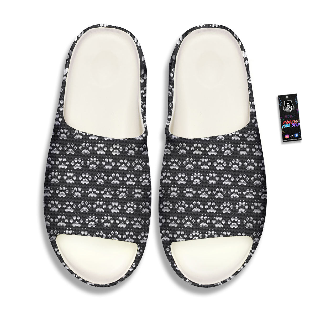 Paw Knitted White And Grey Print Pattern Sandals-grizzshop