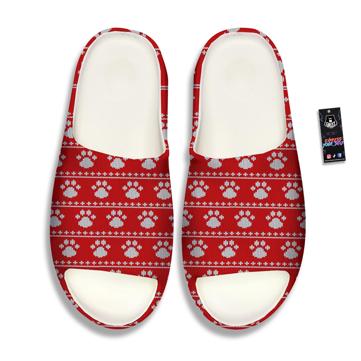 Paw Knitted White And Red Print Pattern Sandals-grizzshop